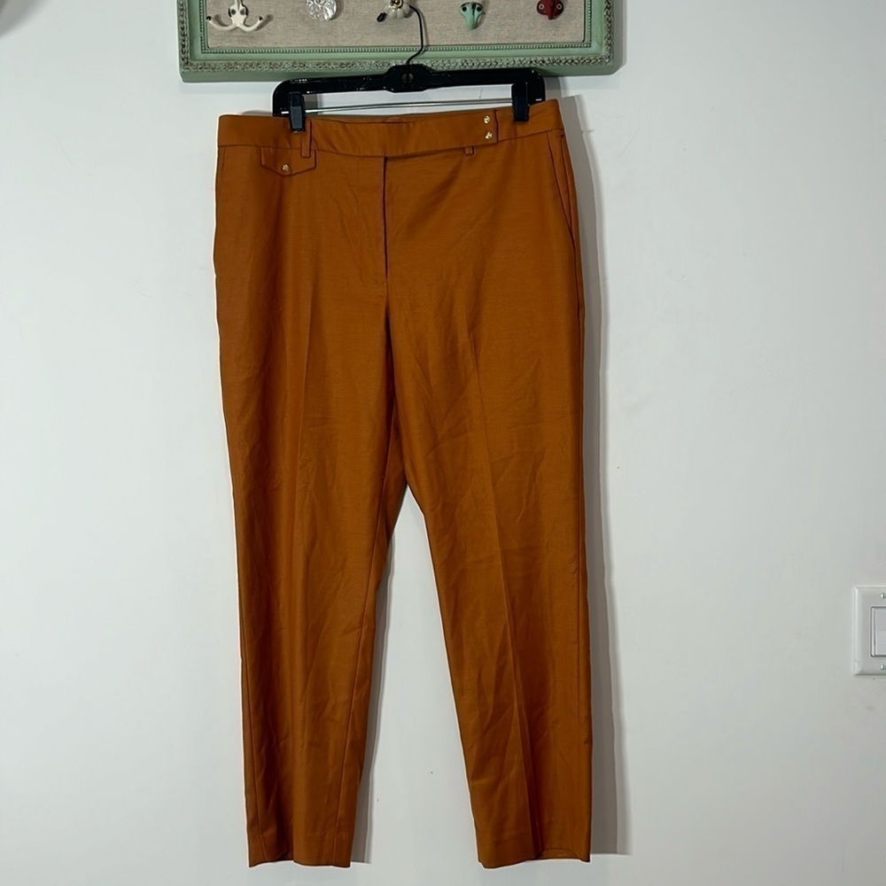 DKNY FLAT FRONT TROUSER PANT WOMENS POLY RAYON SIZE 12 - 34 X 28 RUST NEW NWOT